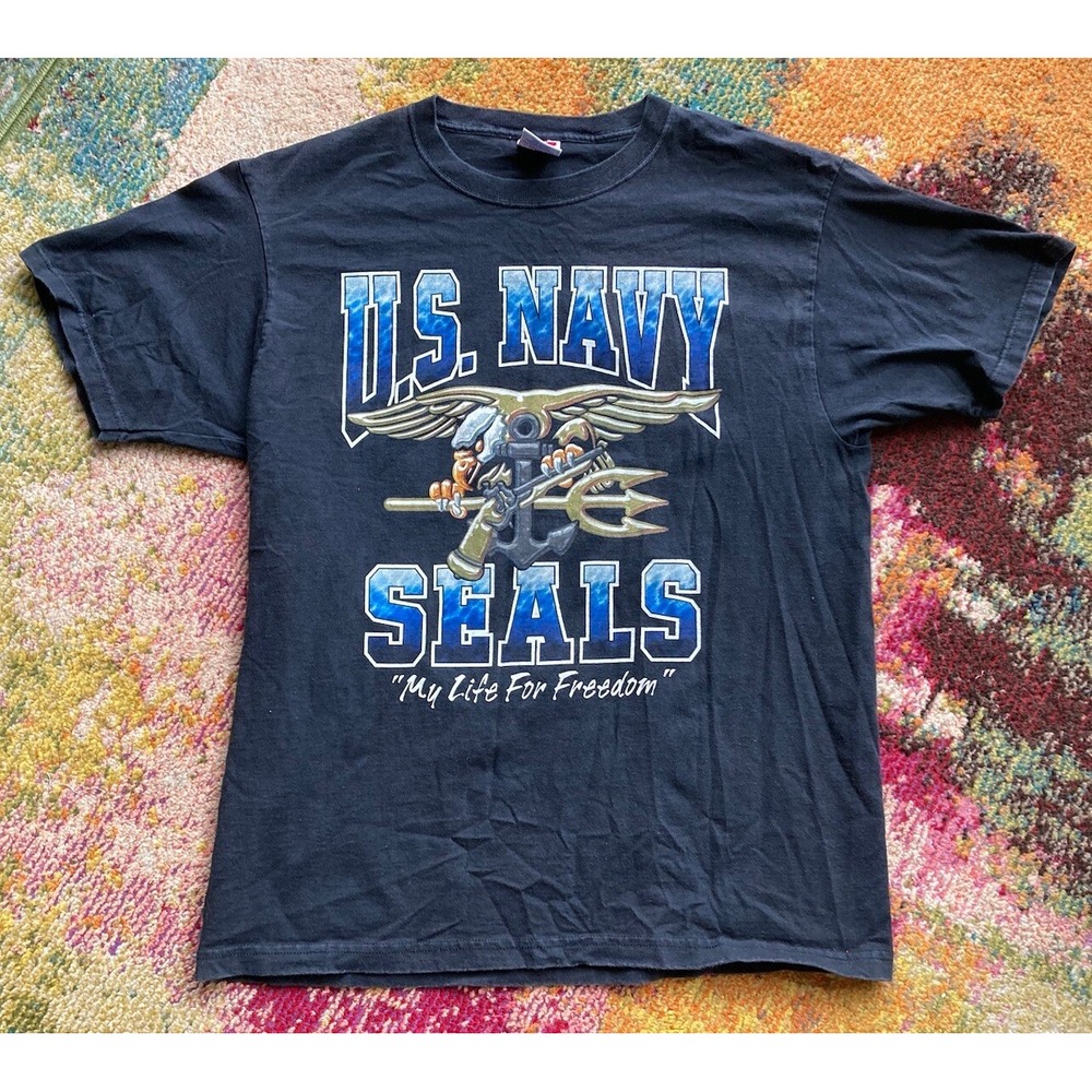 Vintage 90s US Navy Seals T Shirt Mens Size Large Black USA Made Eagle Propper